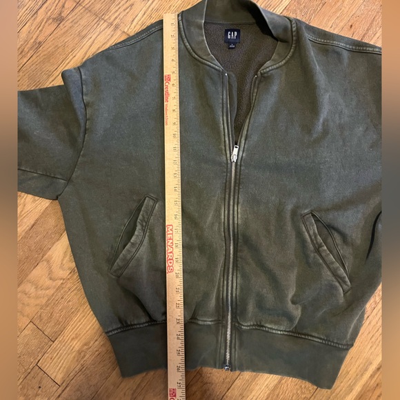 GAP Green Fleece Bomber Zip up Vintage Soft Relaxed Large Jacket Sweatshirt EUC! - Picture 6 of 10